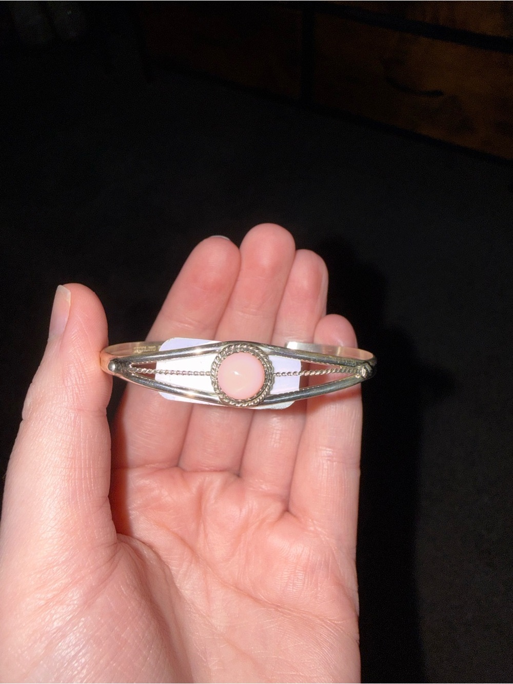 Sterling Silver Pink Stone Cuff Bracelet - Women Jewelry